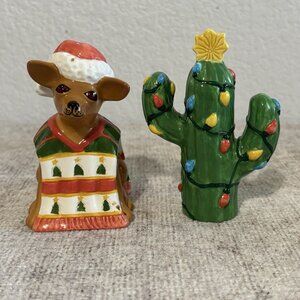 Christmas Chihuahua Cactus Salt Pepper Shakers Mexican Collectible Set